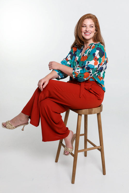 Losse, effen broek met geknoopte riem-Paprika-8