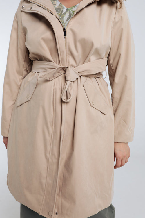 Effen mid-length trenchcoat met capuchon-Paprika-4