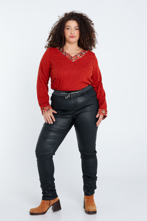 Slim gecoate jegging met fijne riem-Paprika-8