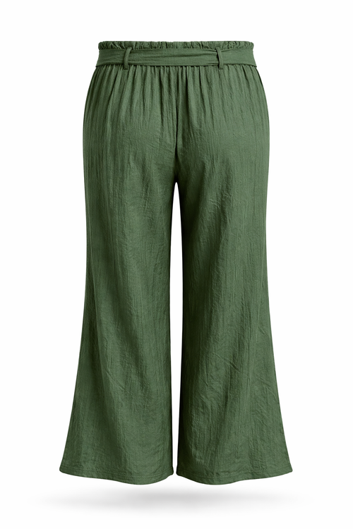 Wijde broek van effen viscose met geplooid effect-Paprika-2