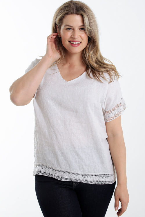 Blouse van effen linnen met sequindetails-Paprika-1