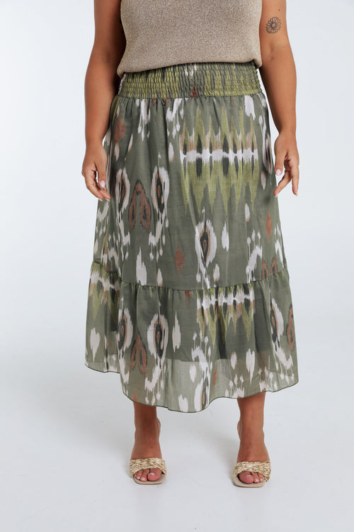 Mid-length jurk van viscose met etnische print-Paprika-1