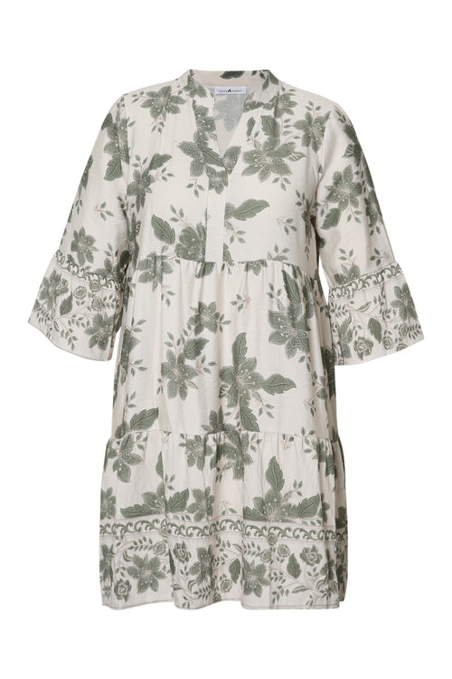 Korte jurk van viscose met bloemenprint-Paprika-1