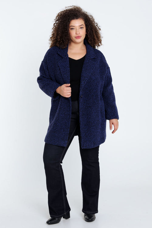 Korte, effen jas in gespikkelde stof met wol-Paprika-7