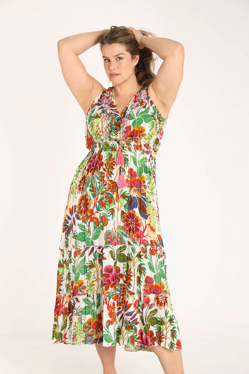 Jurk van viscose met bloemenprint en lurex-Paprika-9