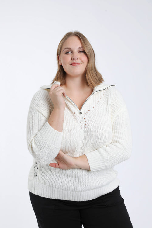 Pull uni col zippé-Paprika-4