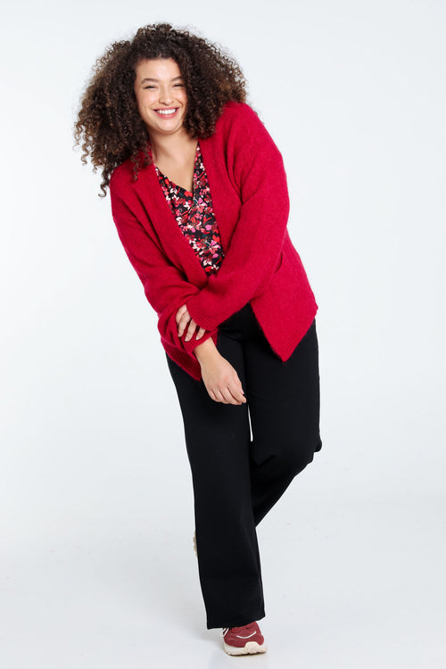 Effen, open cardigan in zacht mohair-Paprika-9