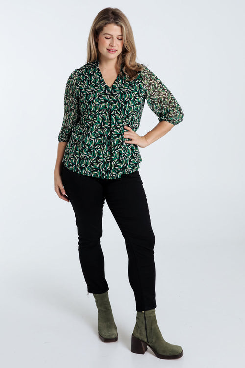 T-shirt met bladerenprint-Paprika-7