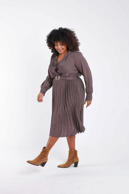 Robe longue satinée plissée à pois-Paprika-7