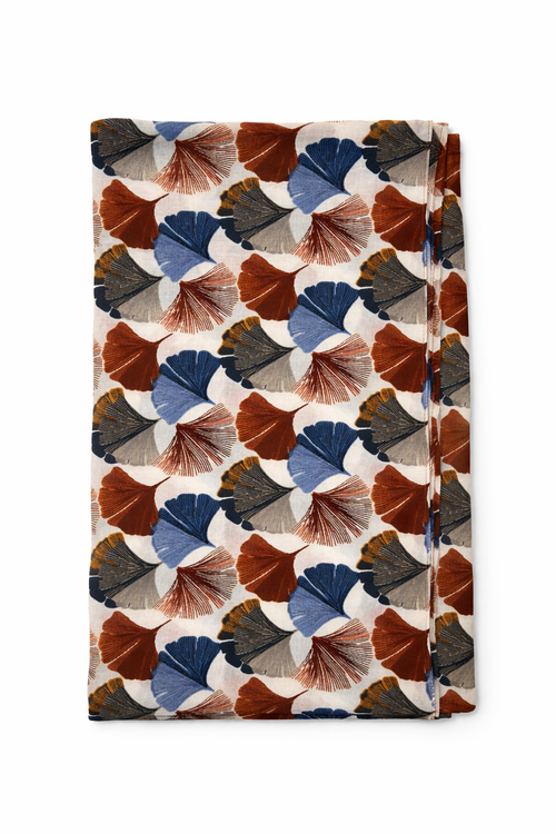 Foulard en coton imprimé ginkgo-Paprika-1
