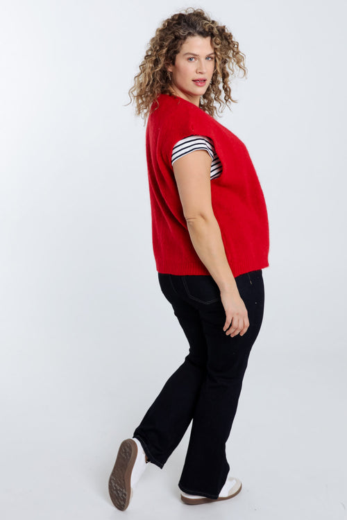 Effen mouwloos vest-Paprika-2