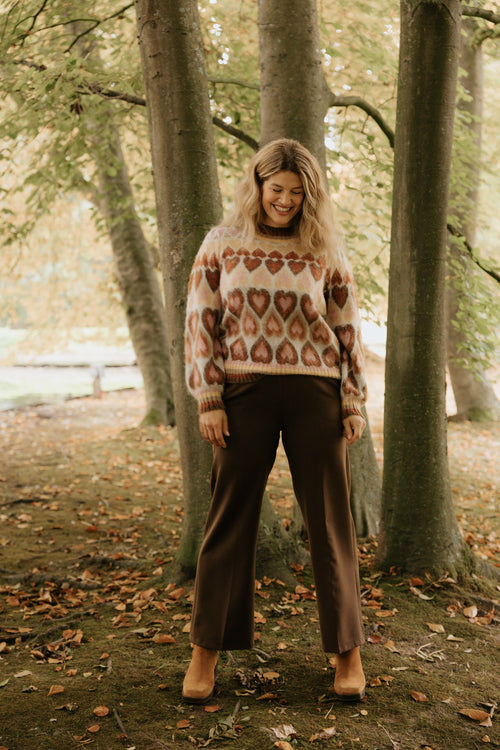 Wijde broek met plooien, effen kleur-Paprika-2