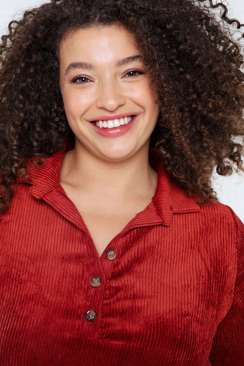 Korte, effen corduroy jurk met opgestikte zakken-Paprika-4