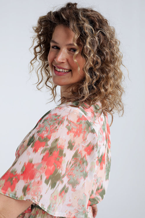 Jurk van geprinte voile met lurex-Paprika-5