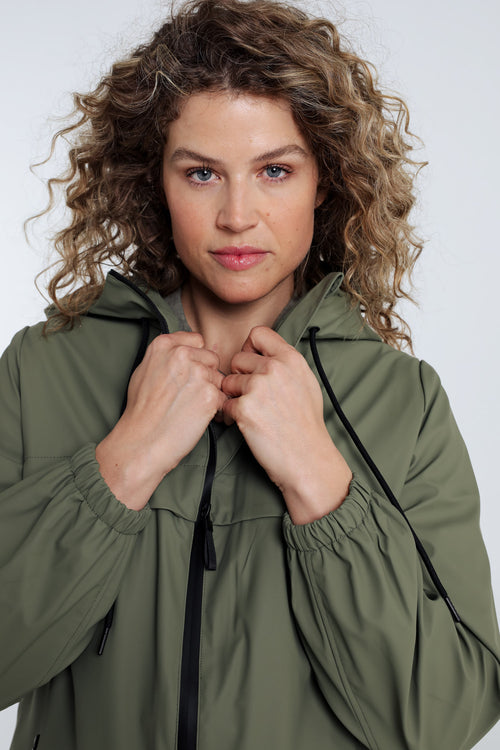 Effen mid-length regenjas met capuchon-Paprika-6