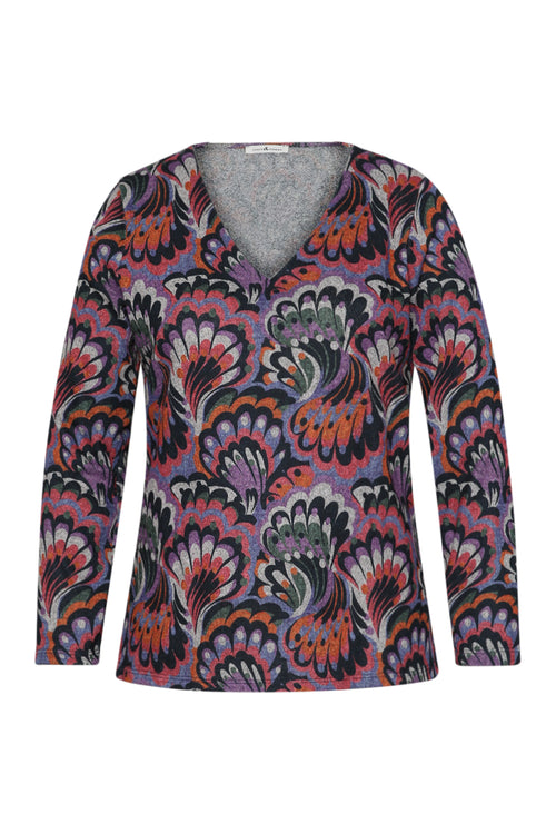 Warme gebreide tuniek met veerprint-Paprika-7