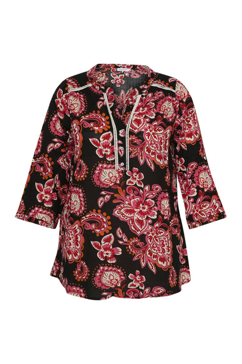 Blouse van katoen en viscose met paisleyprint-Paprika-8