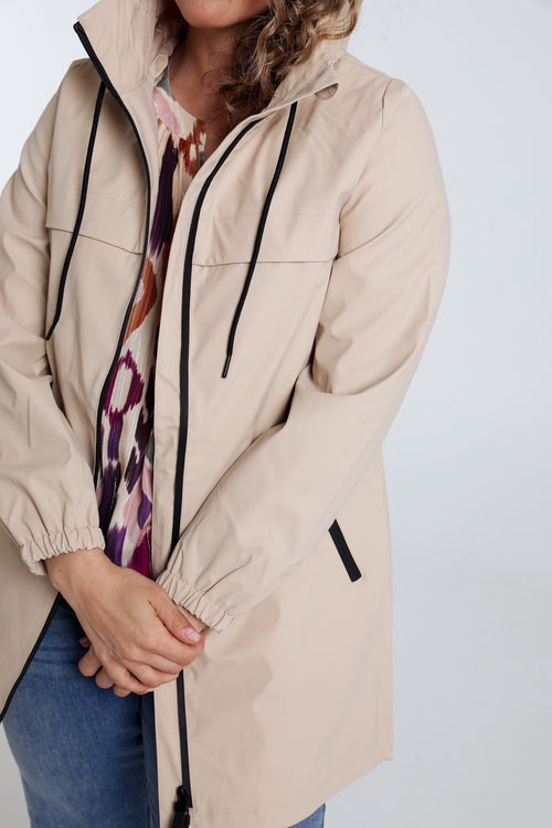 Effen mid-length regenjas met capuchon-Paprika-5