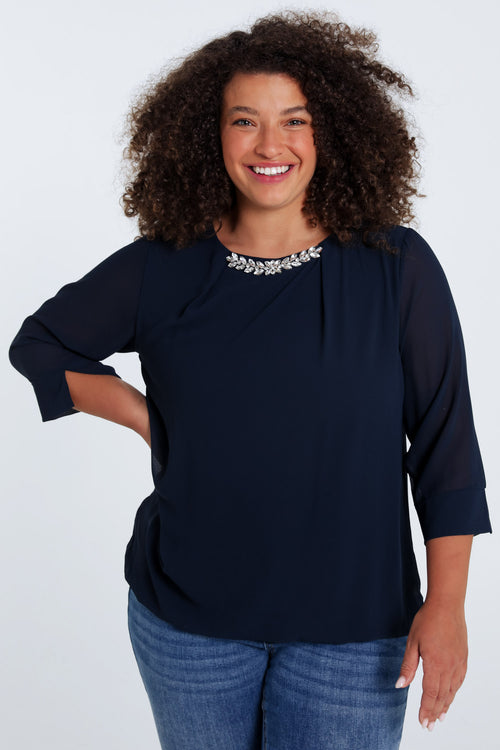 Effen blouse met sieraden-Paprika-2