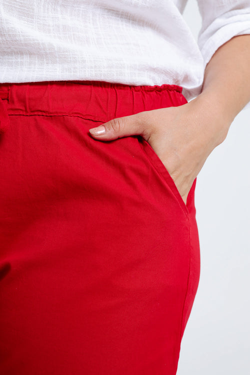 Effen 7/8-chinobroek in licht katoen met losse broekspijpen-Paprika-4