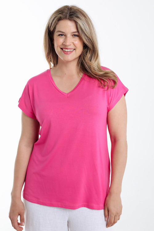 Effen T-shirt in viscose-Paprika-3