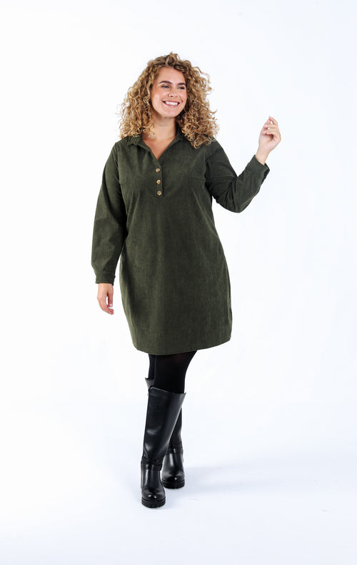 Robe courte unie en velours côtelé-Paprika-5