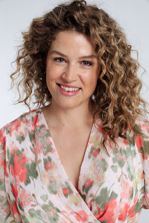 Jurk van geprinte voile met lurex-Paprika-3