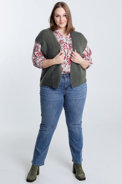 Effen mouwloos vest-Paprika-7