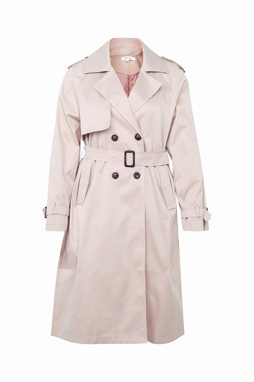 Halflange, effen trenchcoat met dubbele rij knopen-Paprika-10