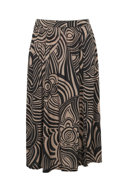 Halflange rok met grafisch motief en split-Paprika-10