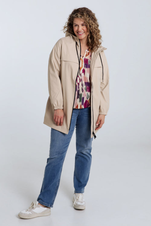 Effen mid-length regenjas met capuchon-Paprika-7