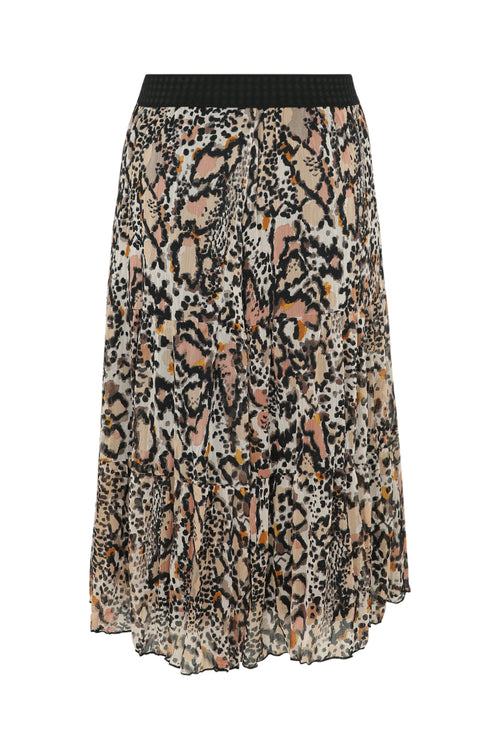 Jupe longue en voile froissé imprimé peau de bête-Paprika-11
