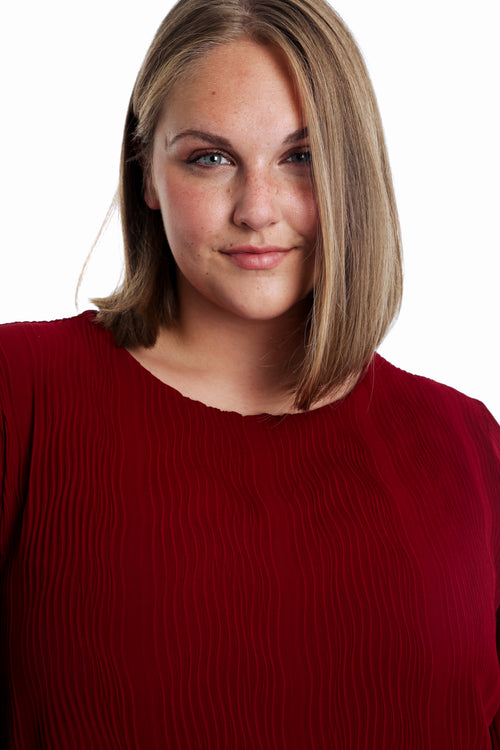 Effen geplooide blouse-Paprika-3