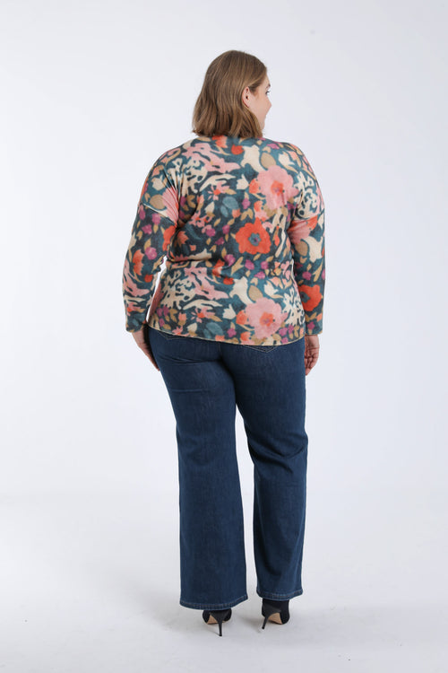 T-shirt van warme stof met bloemenprint-Paprika-2