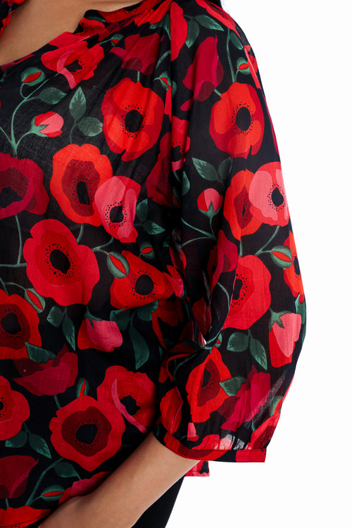 Blouse van katoen met klaproosprint-Paprika-4