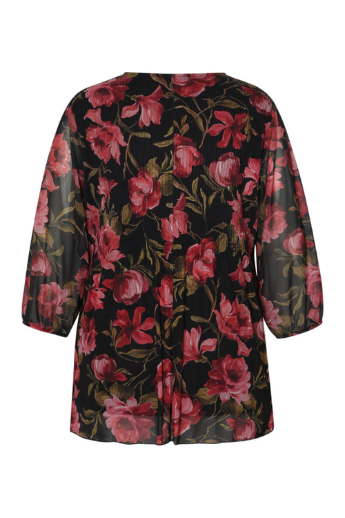 T-shirt en résille imprimé fleurs-Paprika-9