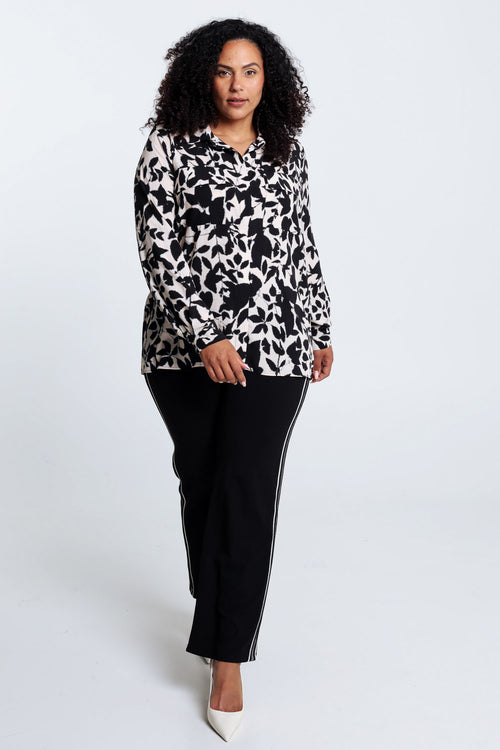 Hemd in viscose met tweekleurig bloemenmotief-Paprika-9