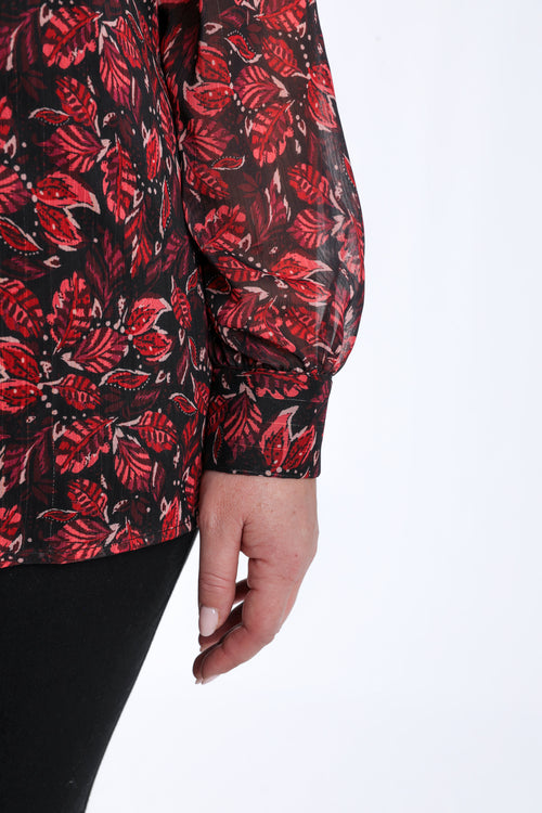 Blouse met bladerenprint en lurex lavallière-Paprika-7