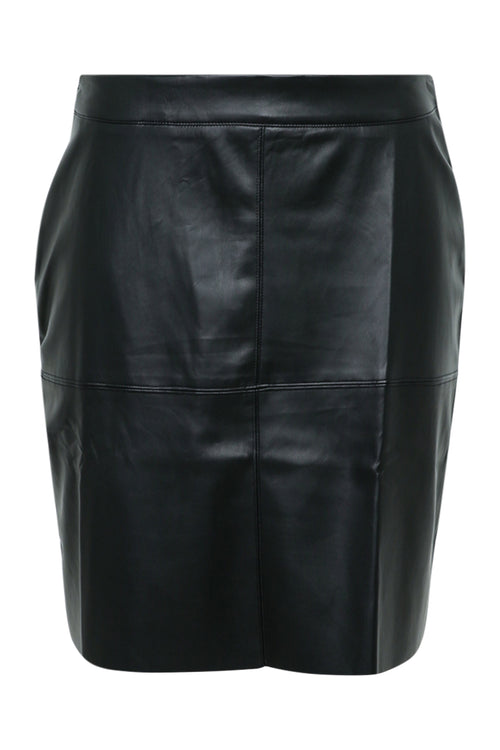 Korte, effen rok in imitatieleer met rits en uitsparingen-Paprika-11