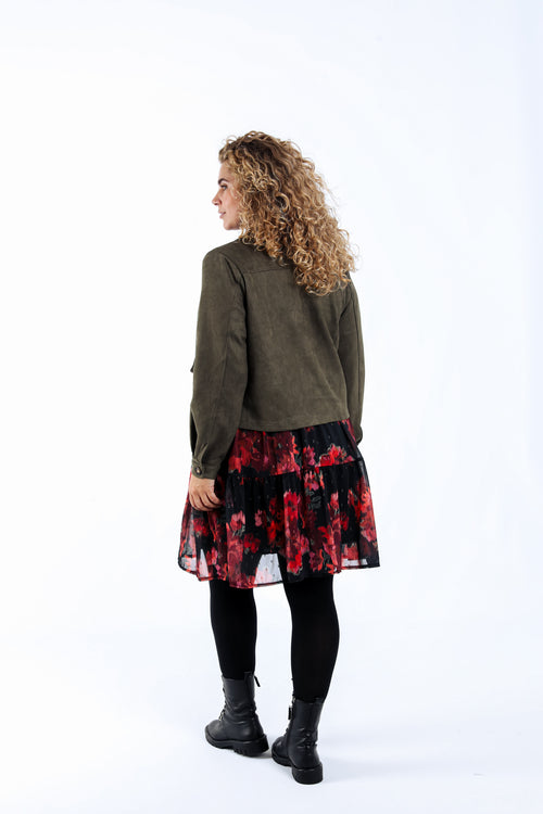 Veste courte effet suédine unie-Paprika-2