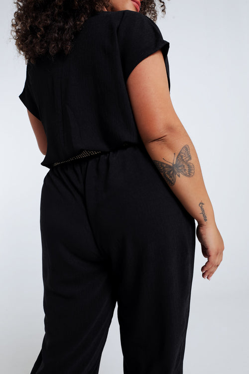 Eénkleurige jumpsuit met riem-Paprika-3