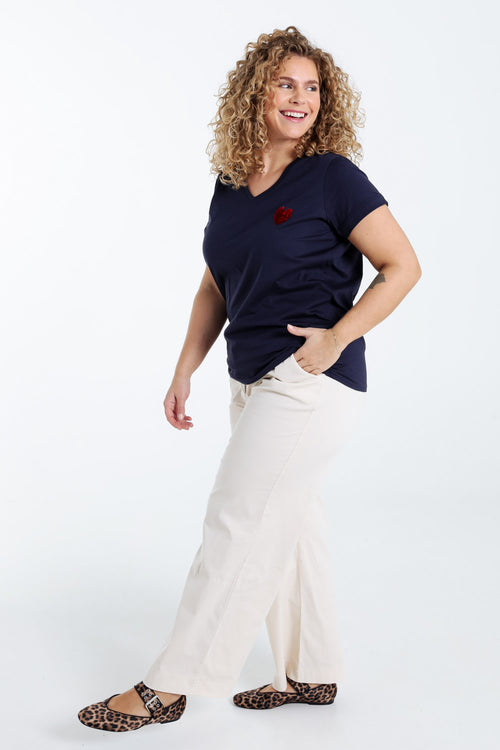 Effen katoenen T-shirt met hart van pailletten-Paprika-9