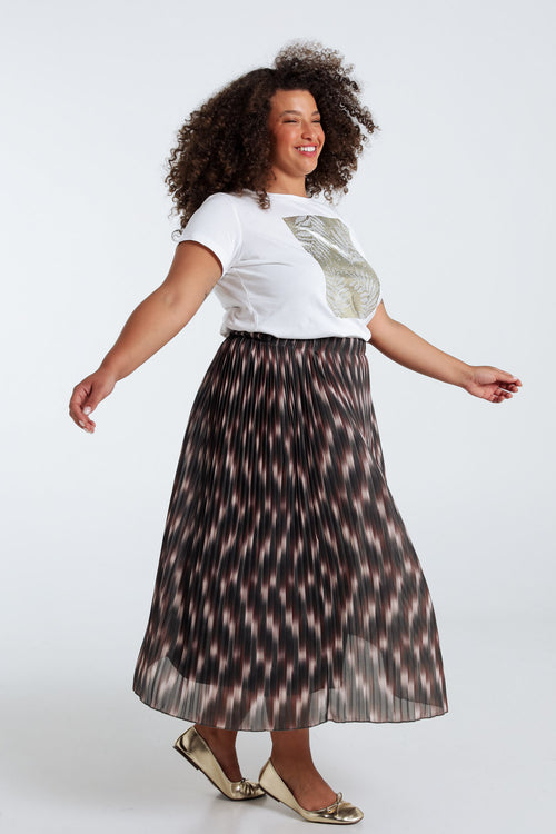 Gelaagde lange plissé rok met grafische print-Paprika-9