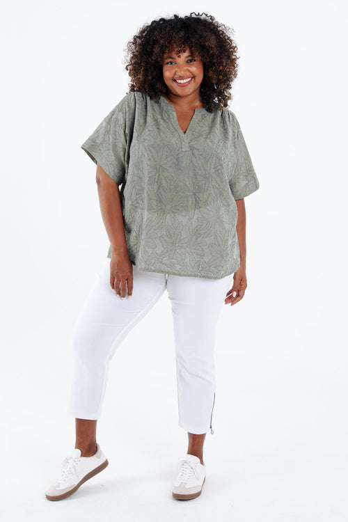 Blouse jacquard en coton unie-Paprika-9