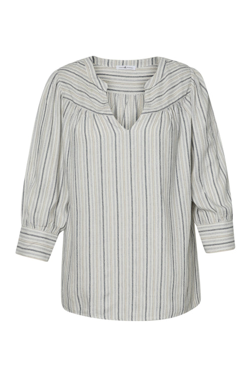 Gestreepte blouse van viscose en linnen-Paprika-8