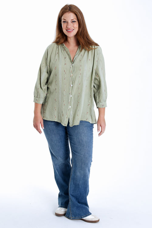 Effen katoenen blouse met multicolore details-Paprika-8