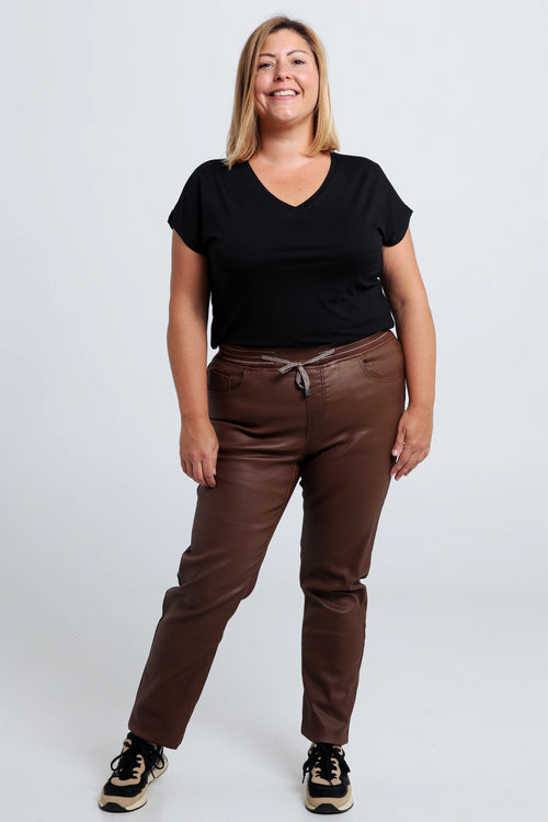 Slim gecoate jegging met fijne riem-Paprika-6