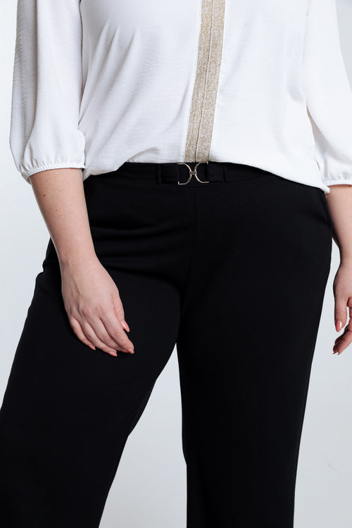 Wijde broek effen met gouden gesp-Paprika-5