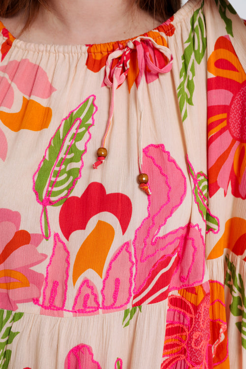 Korte jurk van viscose met bloemenprint-Paprika-5