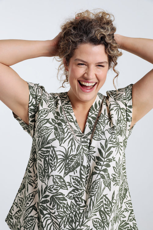  Blouse met bladmotief-Paprika-3